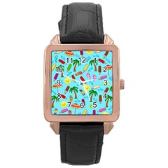 Beach Pattern Rose Gold Leather Watch  by Valentinaart