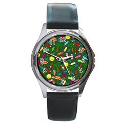 Beach Pattern Round Metal Watch by Valentinaart