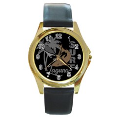 Surf - Laguna Round Gold Metal Watch by Valentinaart