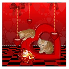 Cute, Playing Kitten With Hearts Large Satin Scarf (square) by FantasyWorld7