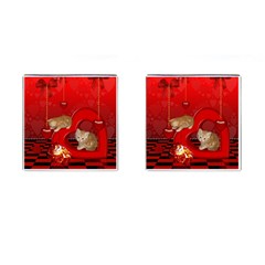 Cute, Playing Kitten With Hearts Cufflinks (square) by FantasyWorld7