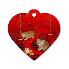 Cute, Playing Kitten With Hearts Dog Tag Heart (one Side) by FantasyWorld7