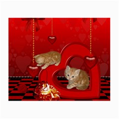 Cute, Playing Kitten With Hearts Small Glasses Cloth (2-side) by FantasyWorld7