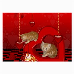 Cute, Playing Kitten With Hearts Large Glasses Cloth by FantasyWorld7