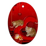 Cute, Playing Kitten With Hearts Ornament (Oval) Front