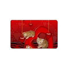 Cute, Playing Kitten With Hearts Magnet (name Card) by FantasyWorld7