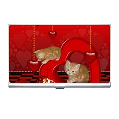 Cute, Playing Kitten With Hearts Business Card Holders by FantasyWorld7