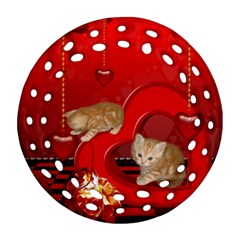 Cute, Playing Kitten With Hearts Ornament (round Filigree) by FantasyWorld7