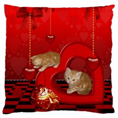 Cute, Playing Kitten With Hearts Standard Flano Cushion Case (two Sides) by FantasyWorld7