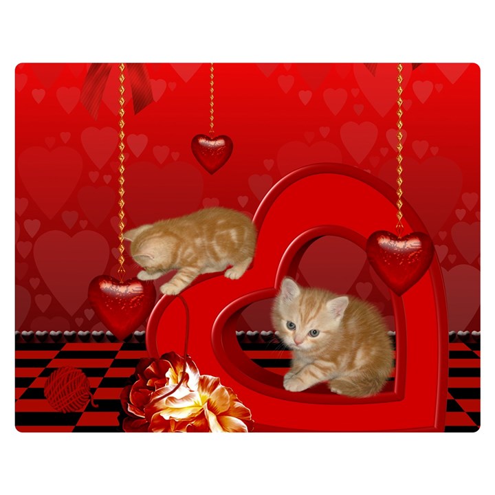 Cute, Playing Kitten With Hearts Double Sided Flano Blanket (Medium) 