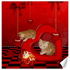 Cute, Playing Kitten With Hearts Canvas 20  X 20   by FantasyWorld7