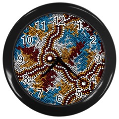 Aboriginal Art – Wetland Dreaming Wall Clocks (black) by hogartharts