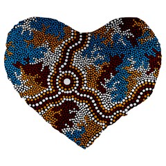 Aboriginal Art – Wetland Dreaming Large 19  Premium Flano Heart Shape Cushions by hogartharts