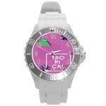 Behance Feelings Beauty Polka Dots Leaf Triangle Tropical Pink Round Plastic Sport Watch (L) Front