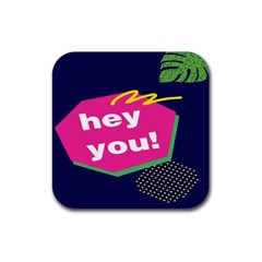 Behance Feelings Beauty Hey You Leaf Polka Dots Pink Blue Rubber Coaster (square)  by Mariart