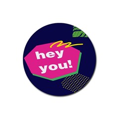 Behance Feelings Beauty Hey You Leaf Polka Dots Pink Blue Rubber Round Coaster (4 Pack) 