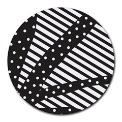 Ambiguous Stripes Line Polka Dots Black Round Mousepads by Mariart