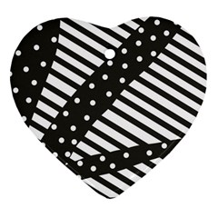 Ambiguous Stripes Line Polka Dots Black Ornament (heart)