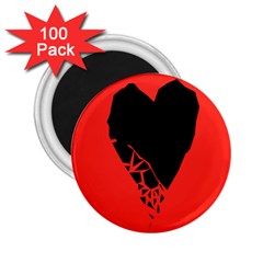 Broken Heart Tease Black Red 2 25  Magnets (100 Pack)  by Mariart