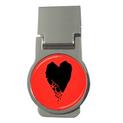 Broken Heart Tease Black Red Money Clips (round)  by Mariart