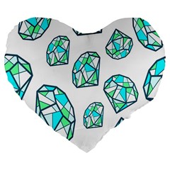 Brilliant Diamond Green Blue White Large 19  Premium Heart Shape Cushions by Mariart