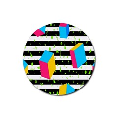 Cube Line Polka Dots Horizontal Triangle Pink Yellow Blue Green Black Flag Rubber Round Coaster (4 Pack)  by Mariart