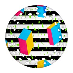 Cube Line Polka Dots Horizontal Triangle Pink Yellow Blue Green Black Flag Ornament (round Filigree)