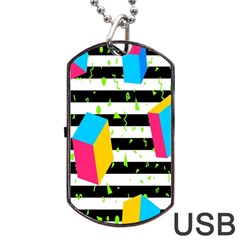 Cube Line Polka Dots Horizontal Triangle Pink Yellow Blue Green Black Flag Dog Tag Usb Flash (two Sides) by Mariart