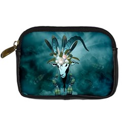 The Billy Goat  Skull With Feathers And Flowers Digital Camera Cases by FantasyWorld7