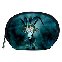The Billy Goat  Skull With Feathers And Flowers Accessory Pouches (medium)  by FantasyWorld7