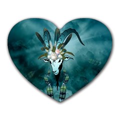 The Billy Goat  Skull With Feathers And Flowers Heart Mousepads by FantasyWorld7