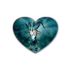 The Billy Goat  Skull With Feathers And Flowers Rubber Coaster (heart)  by FantasyWorld7