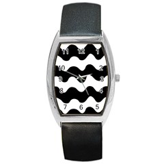 Lokki Cotton White Black Waves Barrel Style Metal Watch by Mariart