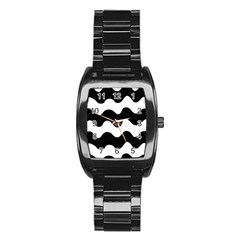 Lokki Cotton White Black Waves Stainless Steel Barrel Watch by Mariart