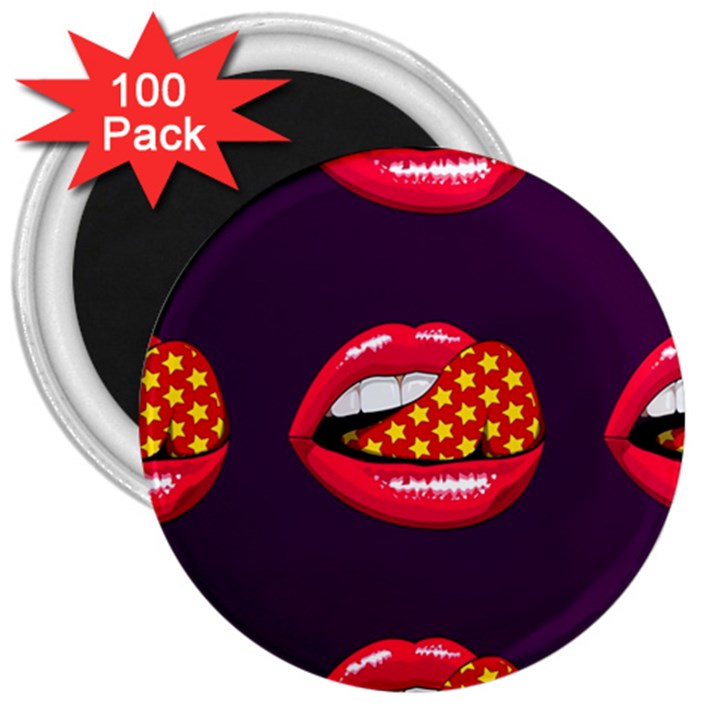 Lip Vector Hipster Example Image Star Sexy Purple Red 3  Magnets (100 pack)