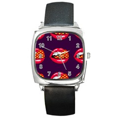 Lip Vector Hipster Example Image Star Sexy Purple Red Square Metal Watch by Mariart