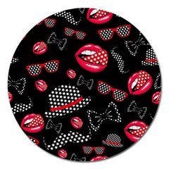 Lip Hat Vector Hipster Example Image Star Sexy Black Red Magnet 5  (round)