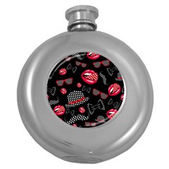 Lip Hat Vector Hipster Example Image Star Sexy Black Red Round Hip Flask (5 Oz) by Mariart