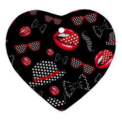 Lip Hat Vector Hipster Example Image Star Sexy Black Red Heart Ornament (two Sides)