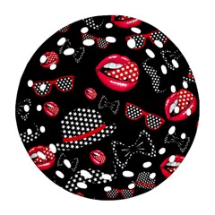 Lip Hat Vector Hipster Example Image Star Sexy Black Red Ornament (round Filigree)