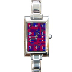 Offset Puzzle Rounded Graphic Squares In A Red And Blue Colour Set Rectangle Italian Charm Watch by Mariart