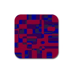 Offset Puzzle Rounded Graphic Squares In A Red And Blue Colour Set Rubber Square Coaster (4 Pack) 