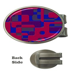 Offset Puzzle Rounded Graphic Squares In A Red And Blue Colour Set Money Clips (oval) 