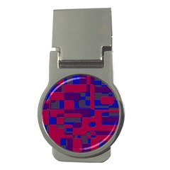 Offset Puzzle Rounded Graphic Squares In A Red And Blue Colour Set Money Clips (round)  by Mariart