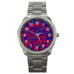 Offset Puzzle Rounded Graphic Squares In A Red And Blue Colour Set Sport Metal Watch by Mariart