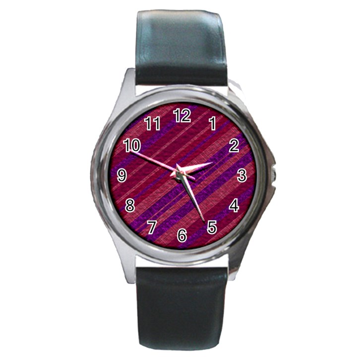 Maroon Striped Texture Round Metal Watch