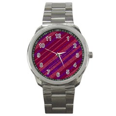 Maroon Striped Texture Sport Metal Watch by Mariart