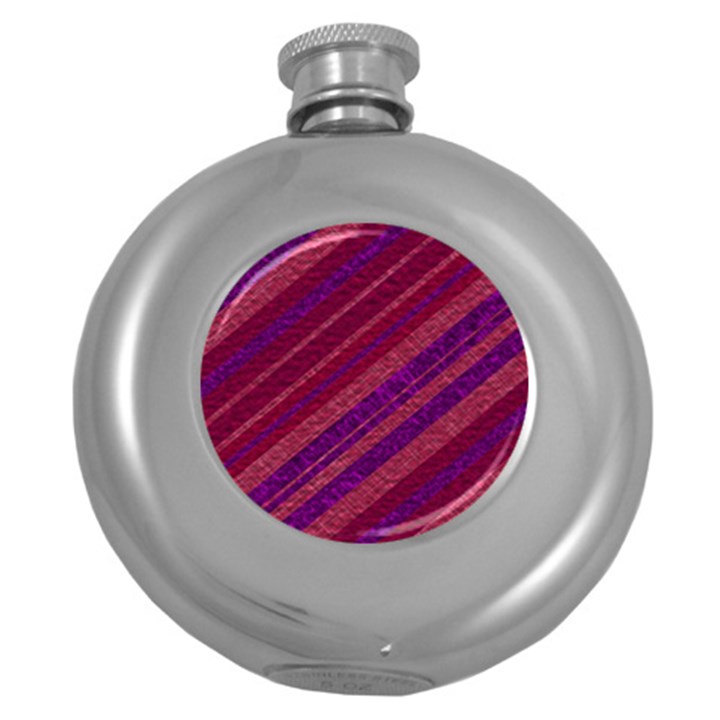 Maroon Striped Texture Round Hip Flask (5 oz)