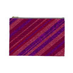 Maroon Striped Texture Cosmetic Bag (large)  by Mariart