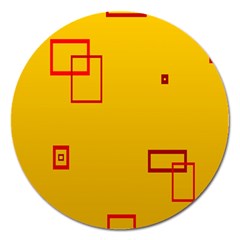 Overlap Squares Orange Plaid Red Magnet 5  (round)